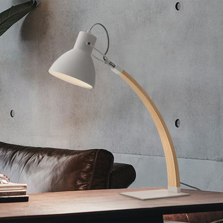Simple Black/White Wood Study Room Desk Lighting With Metallic Dome Shade 1-Light Reading Light