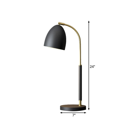 Sleek Metallic Dome Table Lamp With Curved Arm - Modern Black Nightstand Lighting