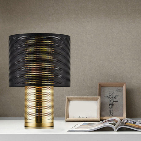 Sleek Dual Cylinder Nightstand Lamp - Metal Frame 1 Bulb Black/White Black