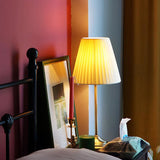 Contemporary Pleated Fabric Night Lamp With Metallic Table Light - 1-Light Conic Design For Bedroom