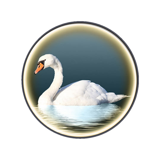 Round Asian Swan Led Wall Sconce In White For Bedroom Left/Right Placement