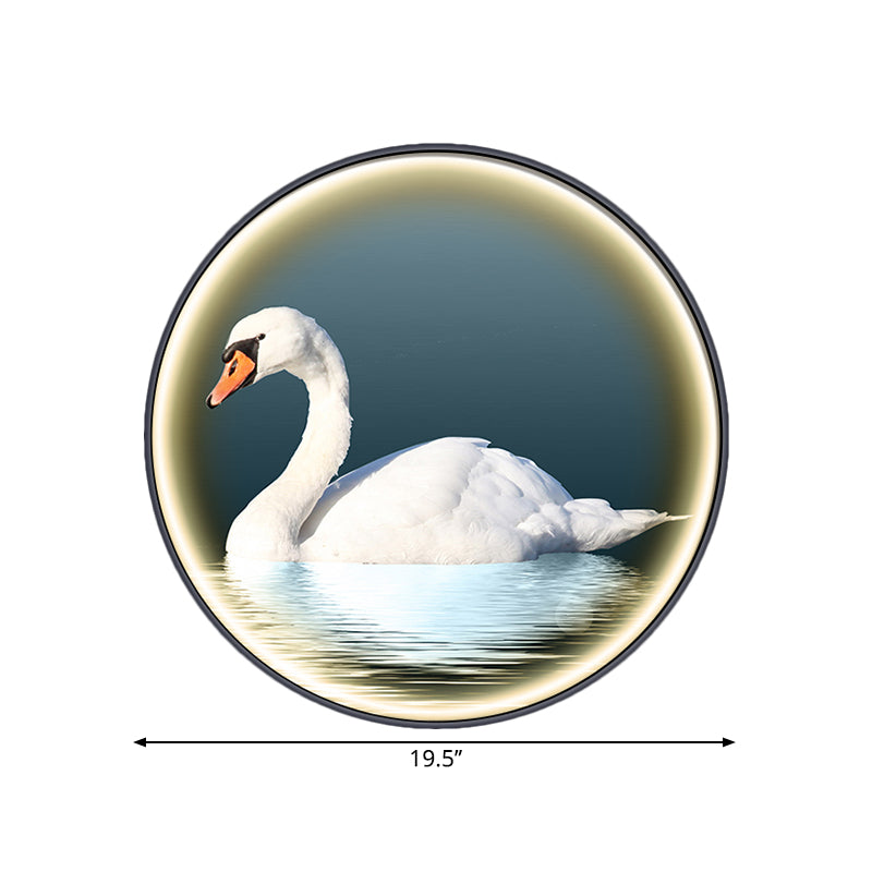 Round Asian Swan Led Wall Sconce In White For Bedroom Left/Right Placement