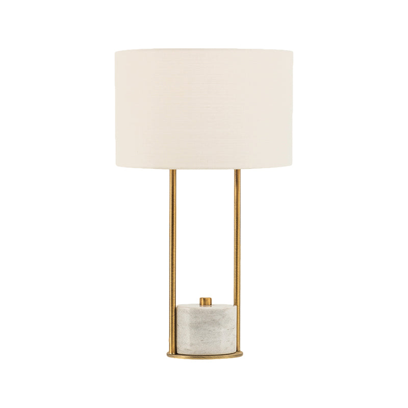 Colette - Modern Fabric Cylinder Nightstand Lamp White/Beige With Marble Base.