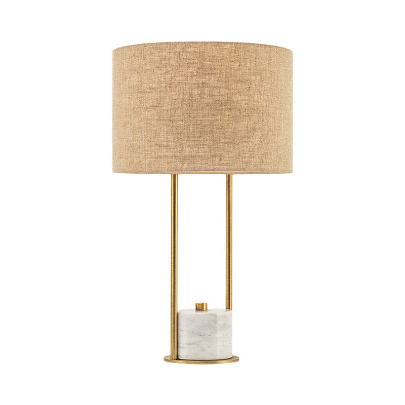 Colette - Modern Fabric Cylinder Nightstand Lamp White/Beige With Marble Base.