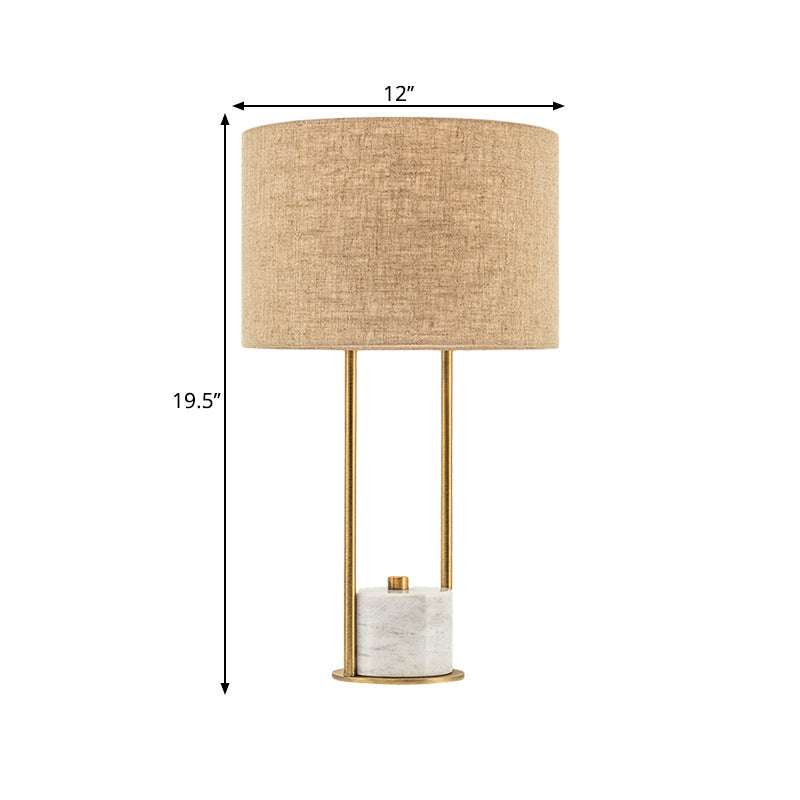 Colette - Modern Fabric Cylinder Nightstand Lamp White/Beige With Marble Base.