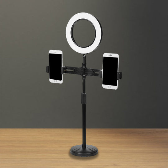 Modern Led Makeup Lamp With Usb Port - Black Metal Circle Shape /