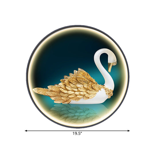 Led Asian Green Parlor Swan Wall Light With Metal Shade - Left/Right Mount