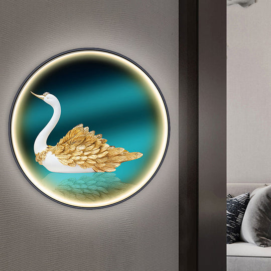 Led Asian Green Parlor Swan Wall Light With Metal Shade - Left/Right Mount