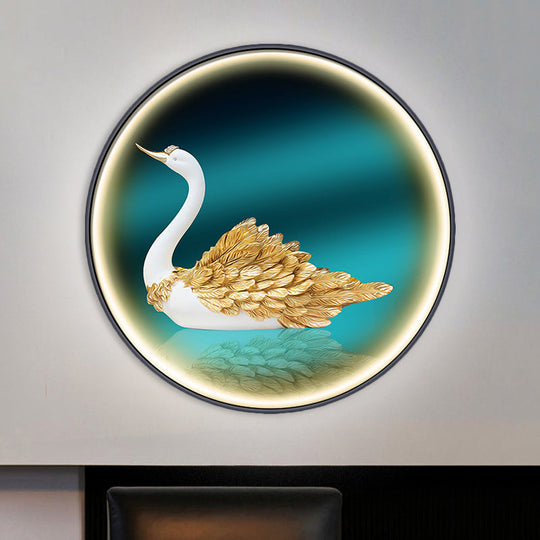 Led Asian Green Parlor Swan Wall Light With Metal Shade - Left/Right Mount
