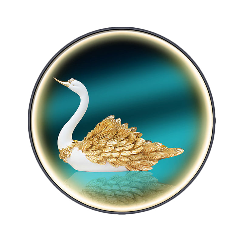 Led Asian Green Parlor Swan Wall Light With Metal Shade - Left/Right Mount