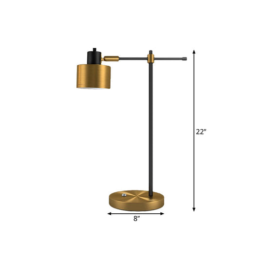 Drum Nightstand Lamp: Contemporary Metal Table Light With Right-Angle Arm For Living Room Décor