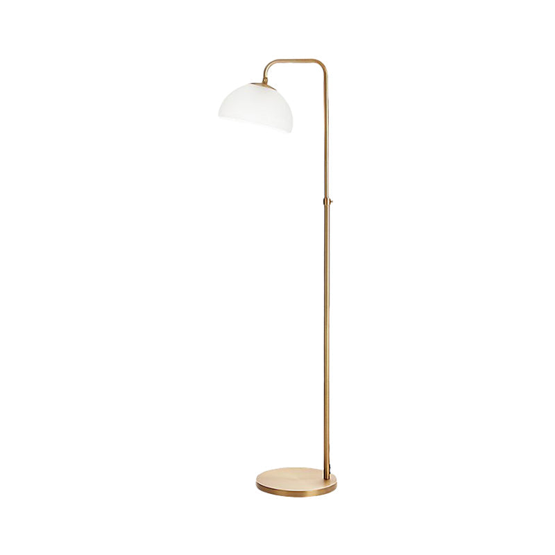 Contemporary Opal Glass Floor Lamp With Brass Finish - Stylish 1-Bulb Reading Lighting For Living