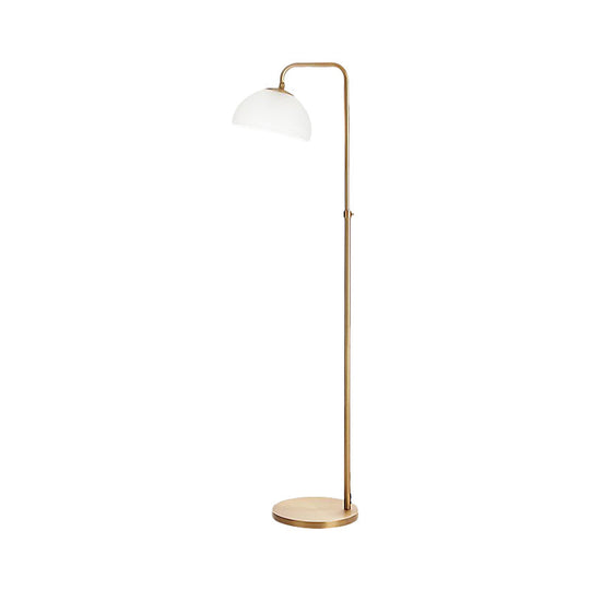 Contemporary Opal Glass Floor Lamp With Brass Finish - Stylish 1-Bulb Reading Lighting For Living