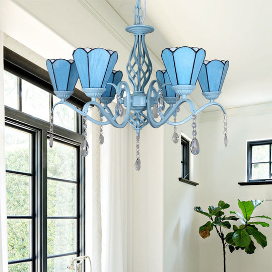 Tiffany Style Stained Glass Cone Pendant Chandelier - Adjustable Chain White/Blue/Clear Perfect For