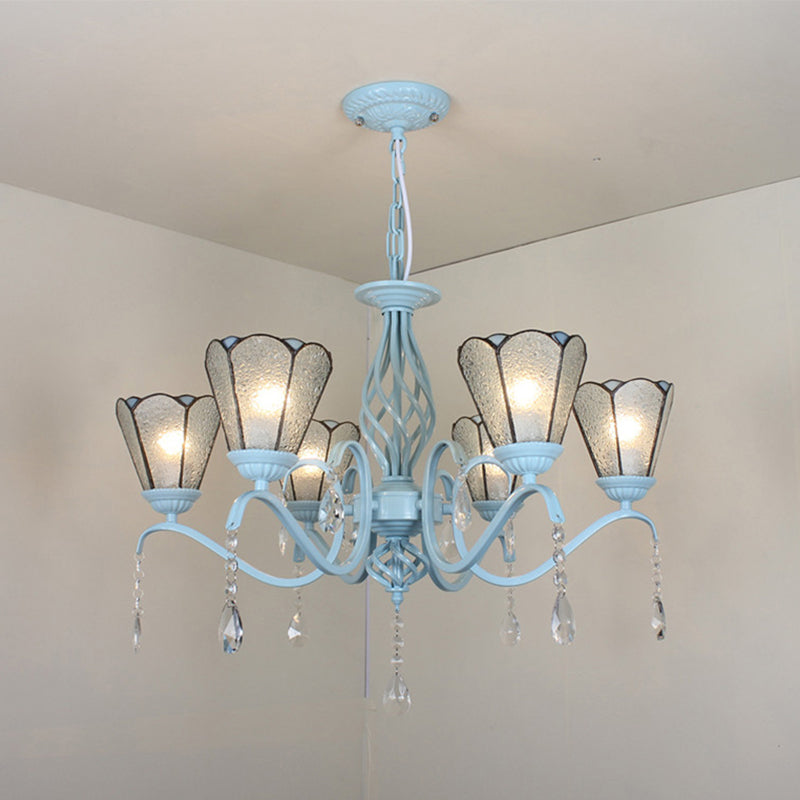 Tiffany Style Stained Glass Cone Pendant Chandelier - Adjustable Chain White/Blue/Clear Perfect For