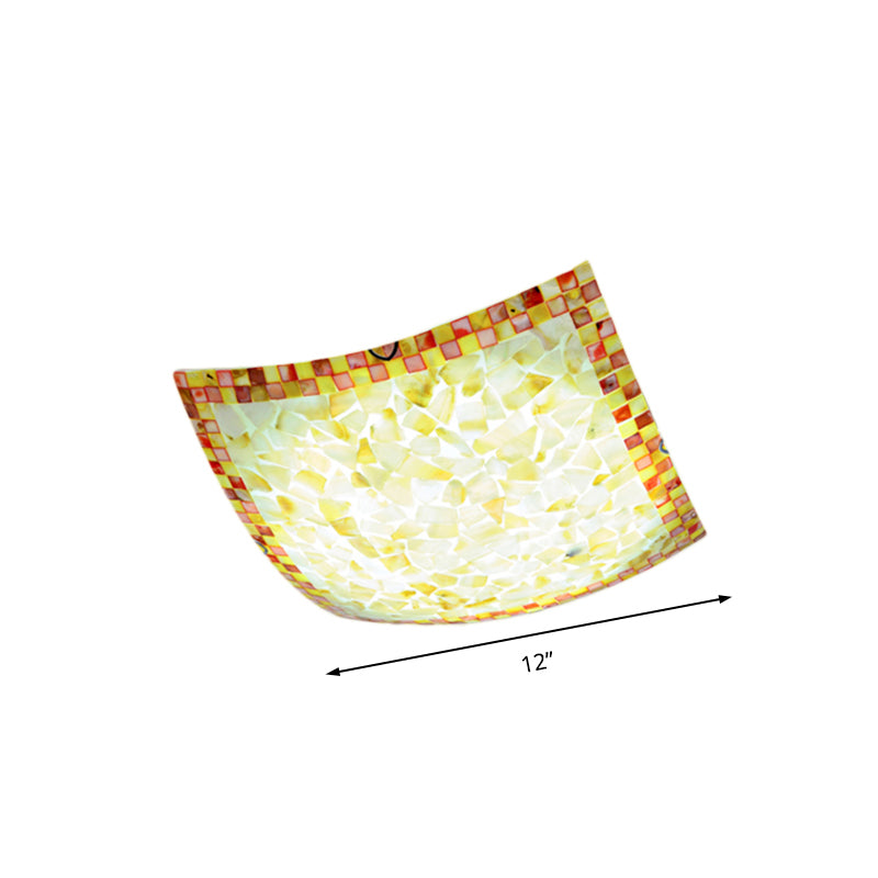 Curved Shell Ceiling Light With Tiffany Mosaic Design And Led - 12’/16’ For Corridor