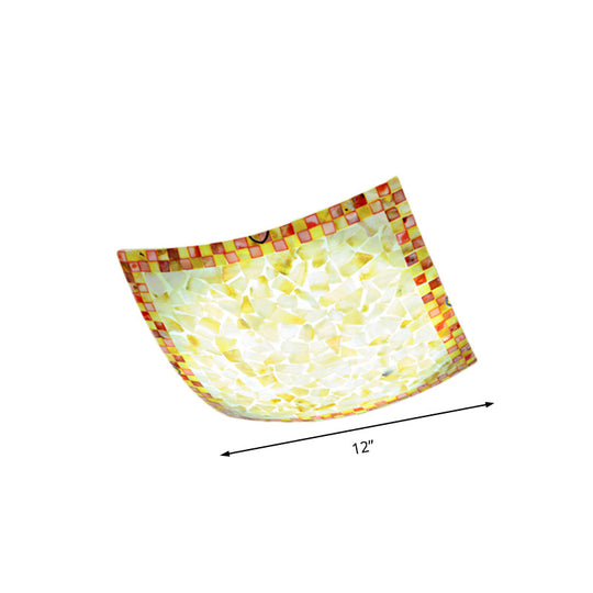 Curved Shell Ceiling Light With Tiffany Mosaic Design And Led - 12’/16’ For Corridor