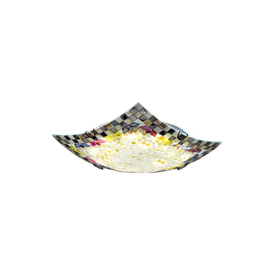 Curved Shell Ceiling Light With Tiffany Mosaic Design And Led - 12’/16’ For Corridor
