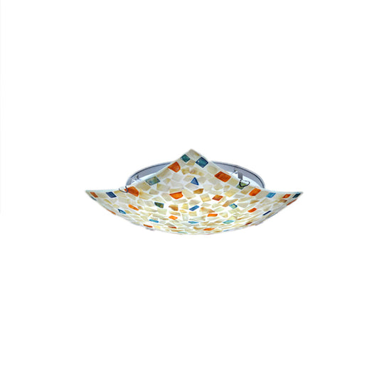 Curved Shell Ceiling Light With Tiffany Mosaic Design And Led - 12’/16’ For Corridor