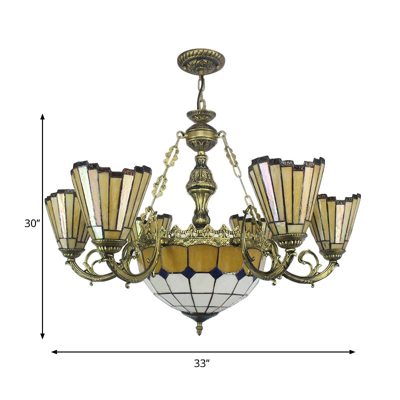 Villa Shuttlecock Chandelier: Vintage Tiffany Yellow Hanging Light