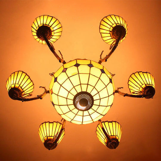 Villa Shuttlecock Chandelier: Vintage Tiffany Yellow Hanging Light