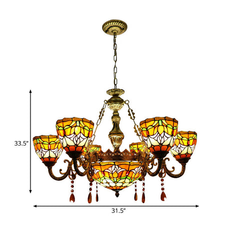 Rustic Orange Stained Glass Chandelier Flower Pendant Lamp With Agate By Tiffany Perfect For Living