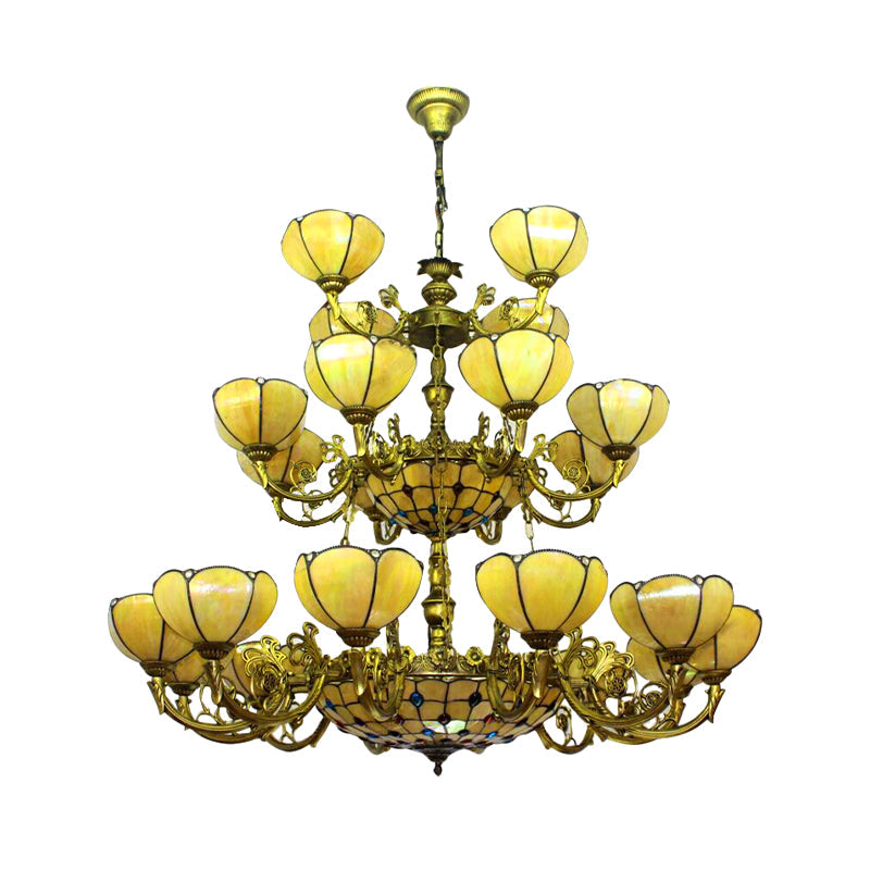 Yellow Tiffany Antique Hanging Light With Glass Dome Shade - Ideal For Villa Or Hotel Chandelier