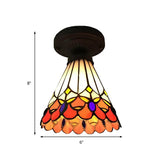 Tiffany Stained Glass Ceiling Mount Light For Cloth Shop 1-Head Flower/Bird/Phoenix Design In Black