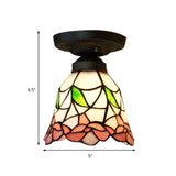 Tiffany Stained Glass Ceiling Mount Light For Cloth Shop 1-Head Flower/Bird/Phoenix Design In Black