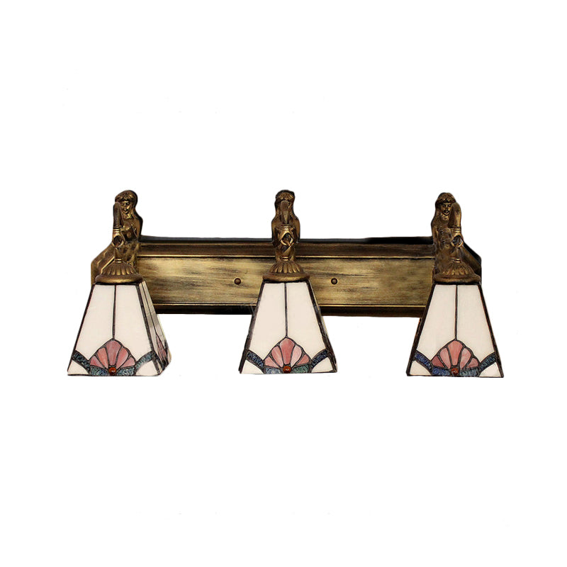 Tiffany 3-Headed Wall Sconce Light Fixture - Orange/Blue Glass Trapezoid Design