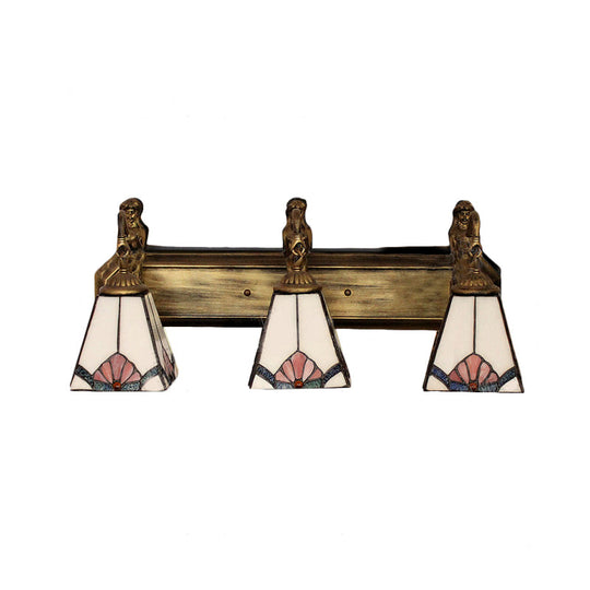 Tiffany 3-Headed Wall Sconce Light Fixture - Orange/Blue Glass Trapezoid Design