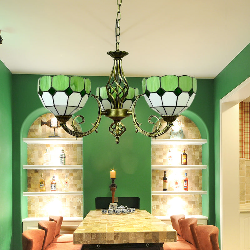 Tiffany Glass Lattice Bowl Pendant Lamp: Vibrant Yellow & Green Shades Perfect For Dining Room - 3