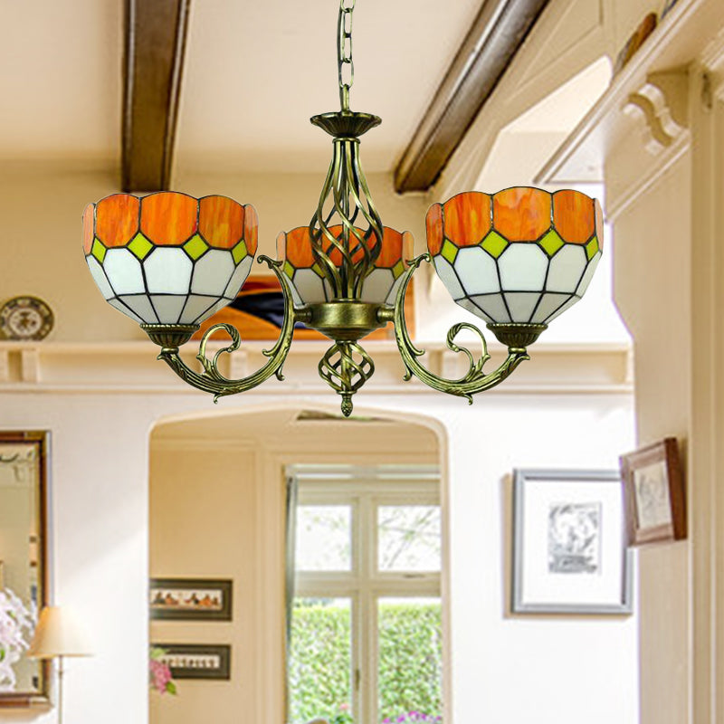 Tiffany Glass Lattice Bowl Pendant Lamp: Vibrant Yellow & Green Shades Perfect For Dining Room - 3