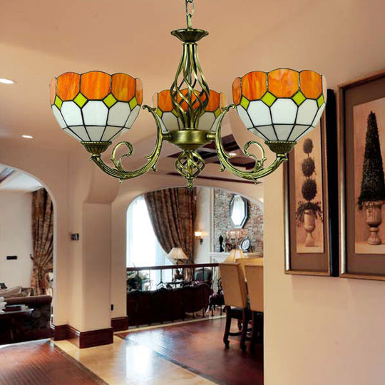Tiffany Glass Lattice Bowl Pendant Lamp: Vibrant Yellow & Green Shades Perfect For Dining Room - 3