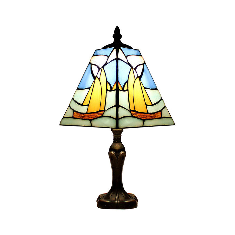 Blue Sea Desk Light - Nautical Stained Glass Table Lamp For Study Room
