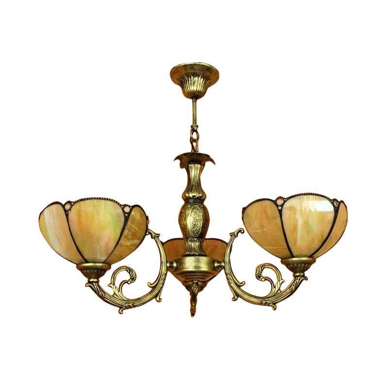 Traditional Tiffany Dome Hanging Light Chandelier In Yellow - 6/3 Bulbs Bedroom Décor
