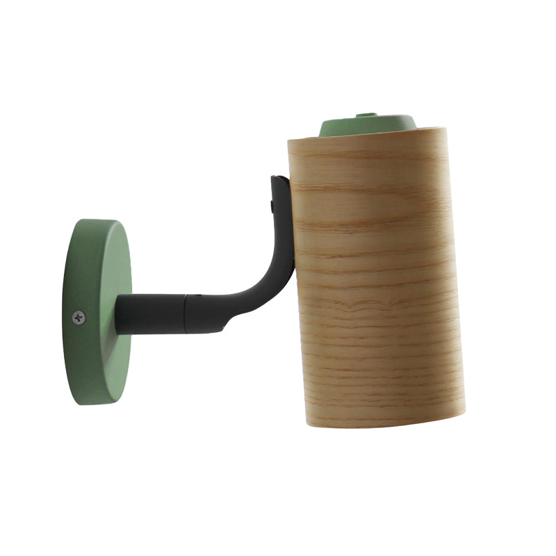 Minimalist Wood Wall Sconce Light For Bathroom - Cylindrical Design With 1 And Yellow/Blue/Green
