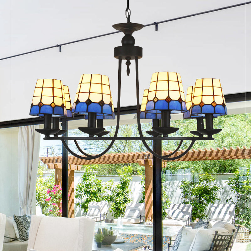 Blue Glass Lattice Chandelier With 4/6/8 Hanging Lights - Perfect For Villa Or Hotel 8 /