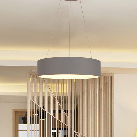 Minimalist Grey Led Pendant Lamp: Aluminum Round Ceiling Light For Dining Table