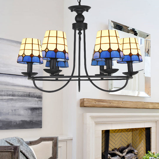 Blue Glass Lattice Chandelier With 4/6/8 Hanging Lights - Perfect For Villa Or Hotel 6 /