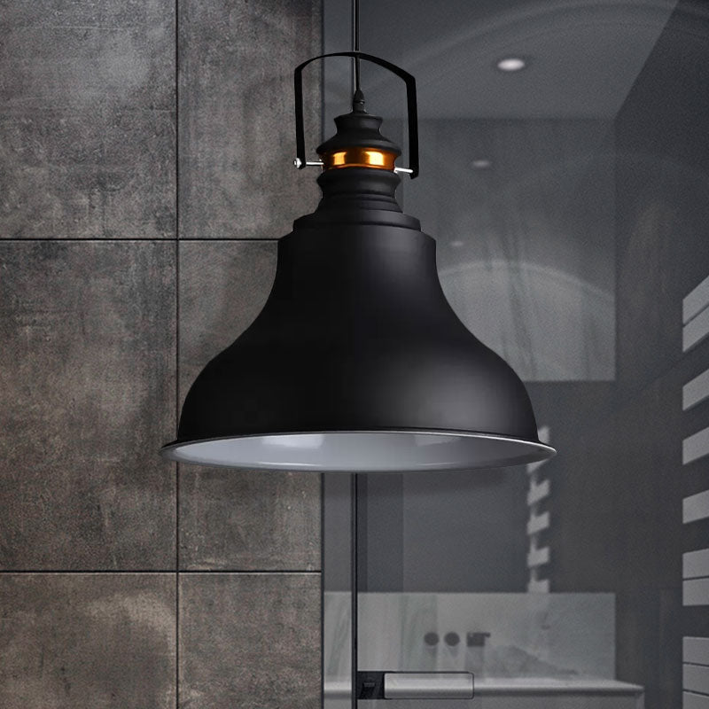 Metallic Industrial Style Barn Shade Pendant Ceiling Light With Handle In Black