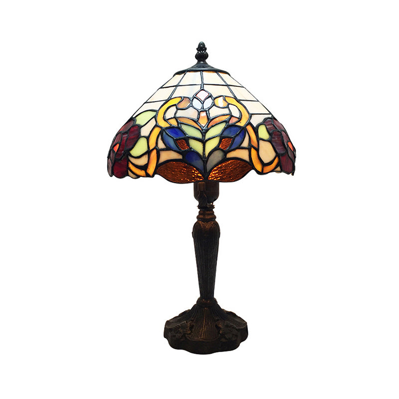 Vintage Tiffany Stained Glass Desk Lamp - Office Umbrella Style Brown