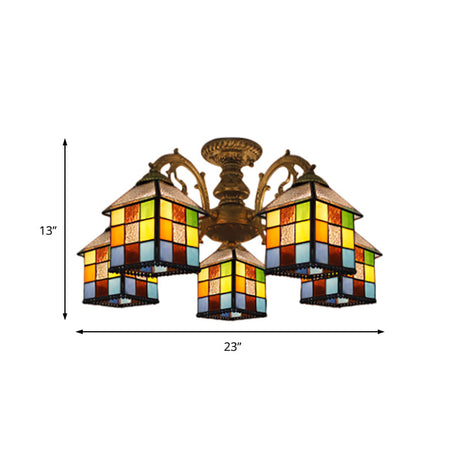 Vintage Tiffany Stained Glass Chandelier For Restaurant & Library - 3/5/6 Lights