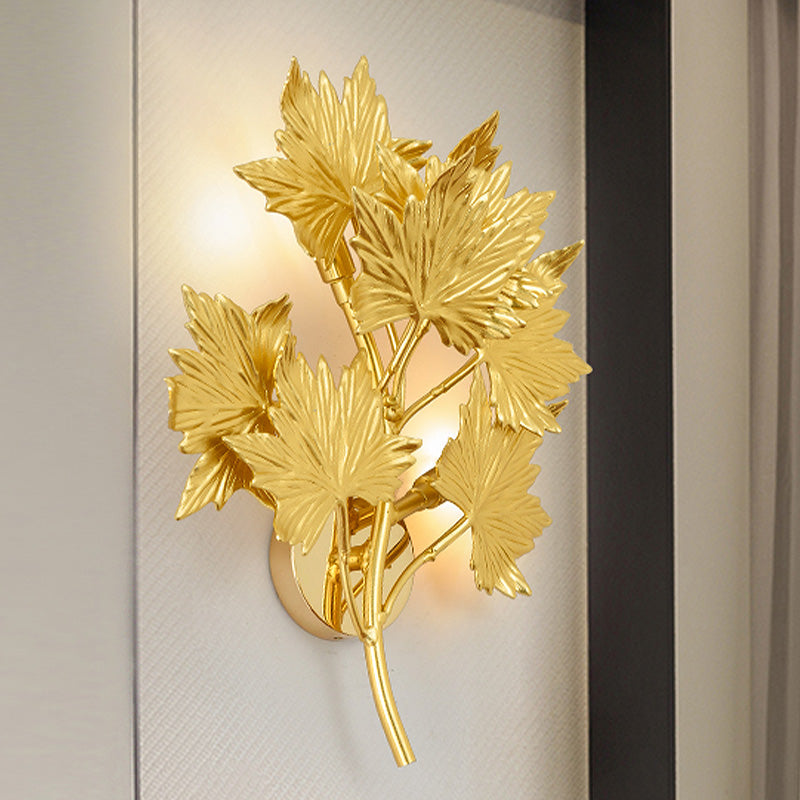 Luxury Gold Aluminium Maple Leaf Wall Sconce Light - 2/8 Heads For Living Room 2 /