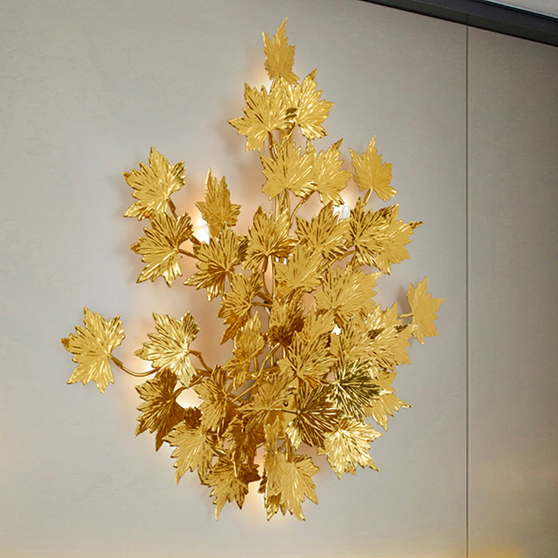 Luxury Gold Aluminium Maple Leaf Wall Sconce Light - 2/8 Heads For Living Room 8 /