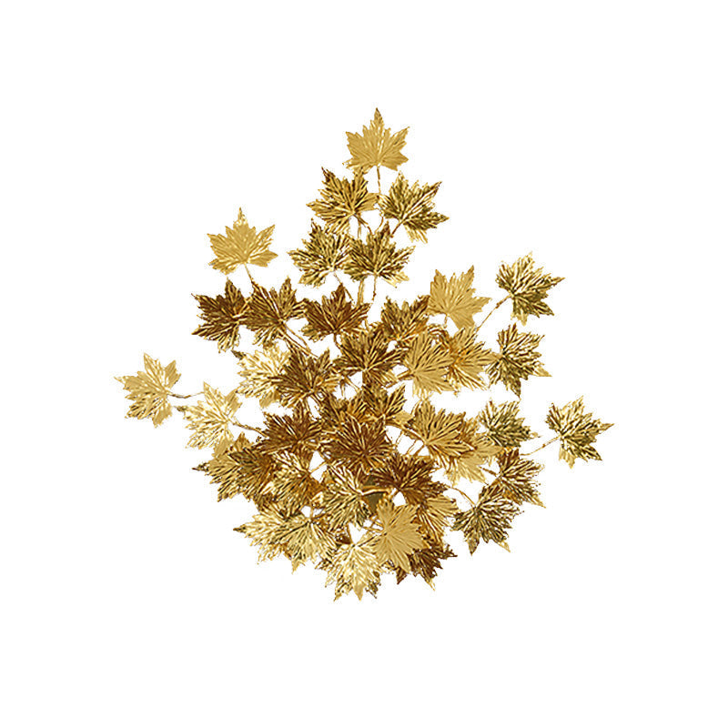 Luxury Gold Aluminium Maple Leaf Wall Sconce Light - 2/8 Heads For Living Room