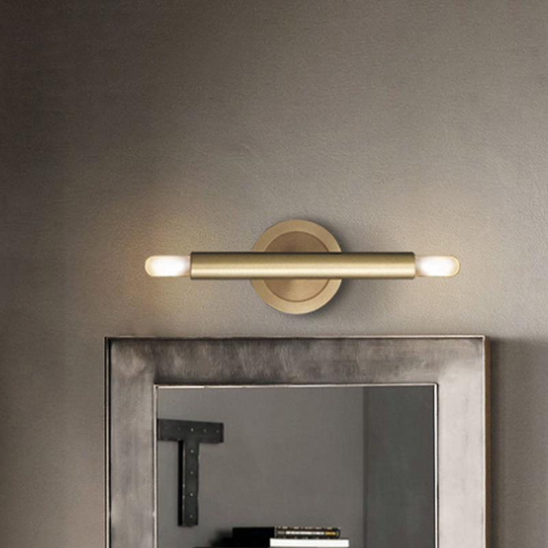 Gold Metal Wall Sconce With Dual-Head And Straight Arm For Luxurious Bedroom Lighting