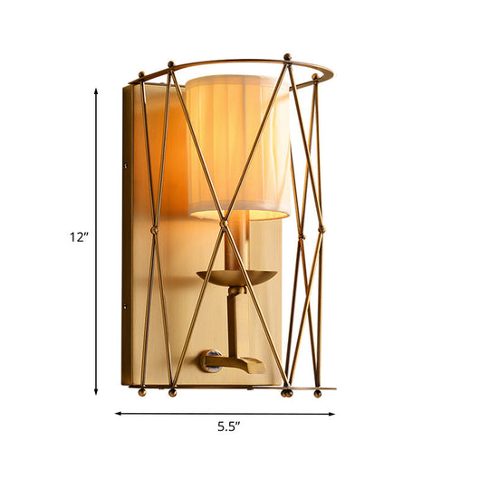 Gold Net Fabric Sconce For Lodges - Cylindrical Wall Lighting