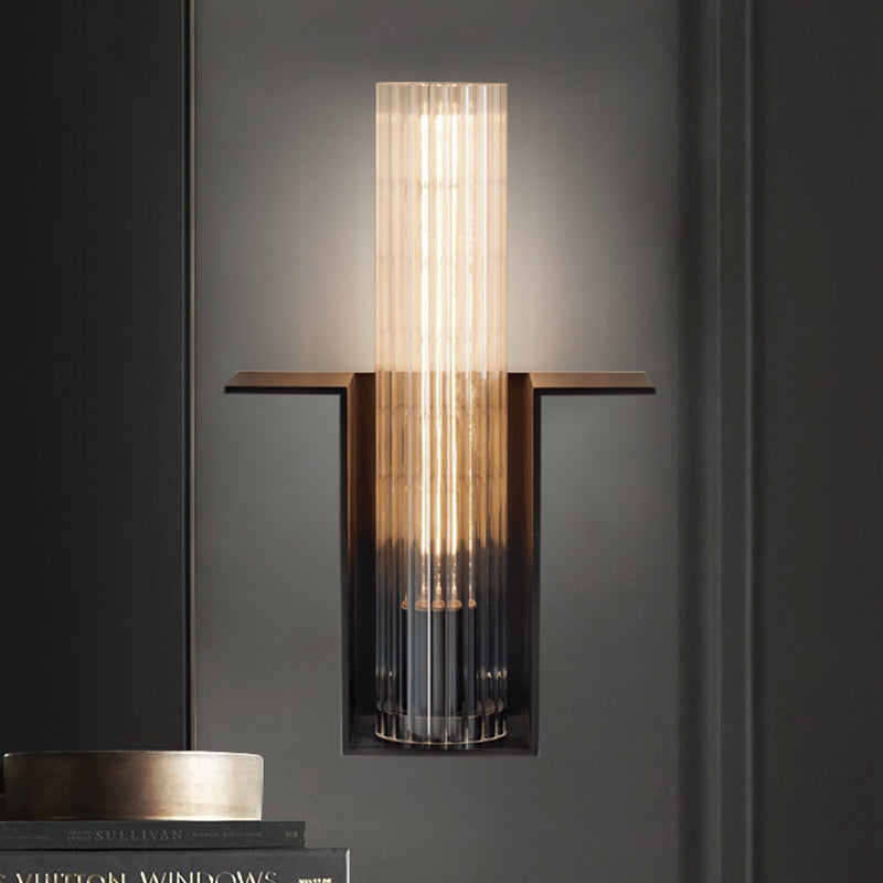 Translucent Glass Wall Light Kit: Vintage Black Tube Bedroom Sconce Fixture With Slot Arm