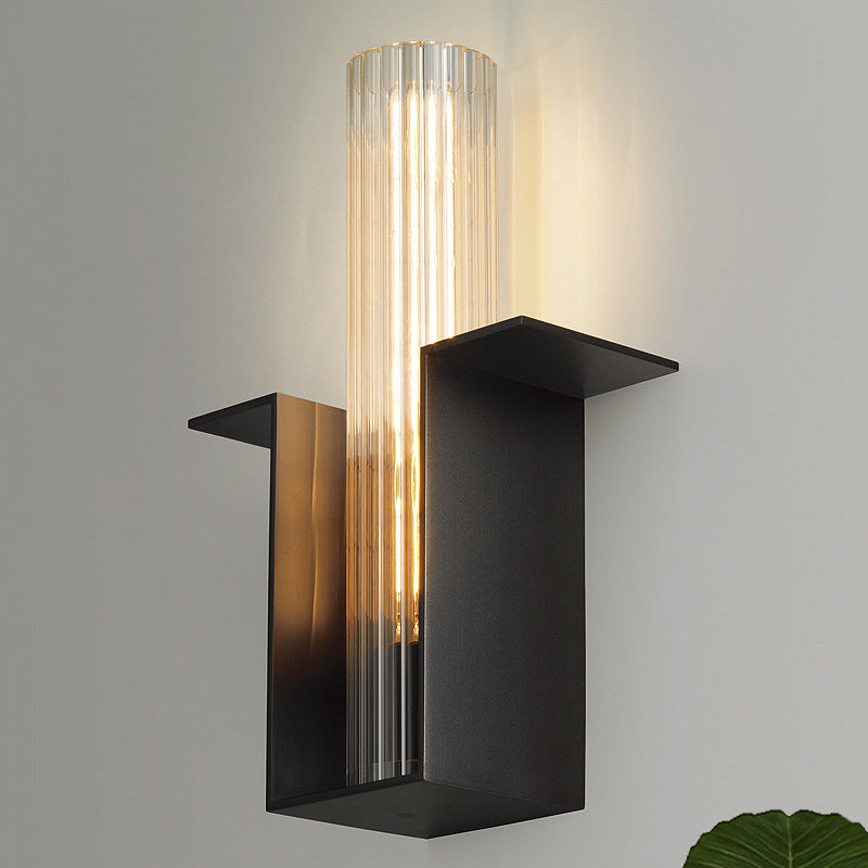 Translucent Glass Wall Light Kit: Vintage Black Tube Bedroom Sconce Fixture With Slot Arm
